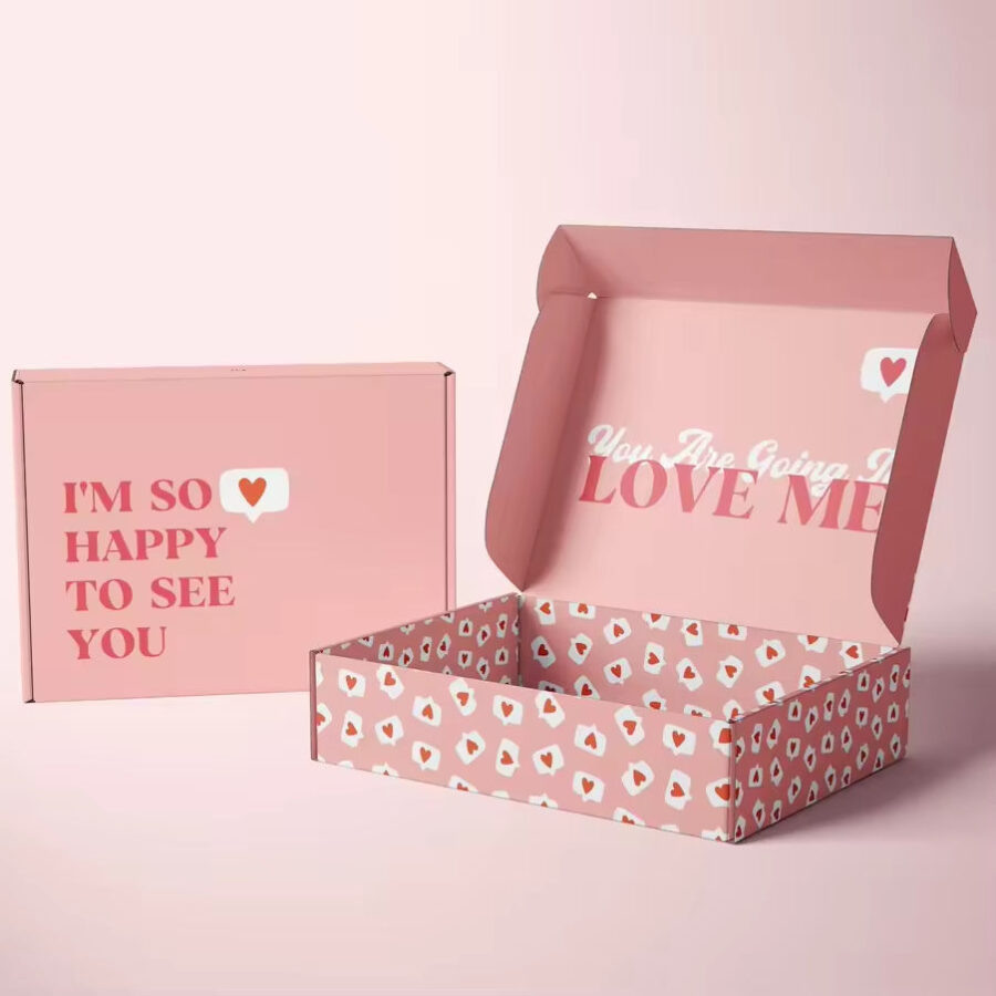 printed pink cardboard mailer gift box
