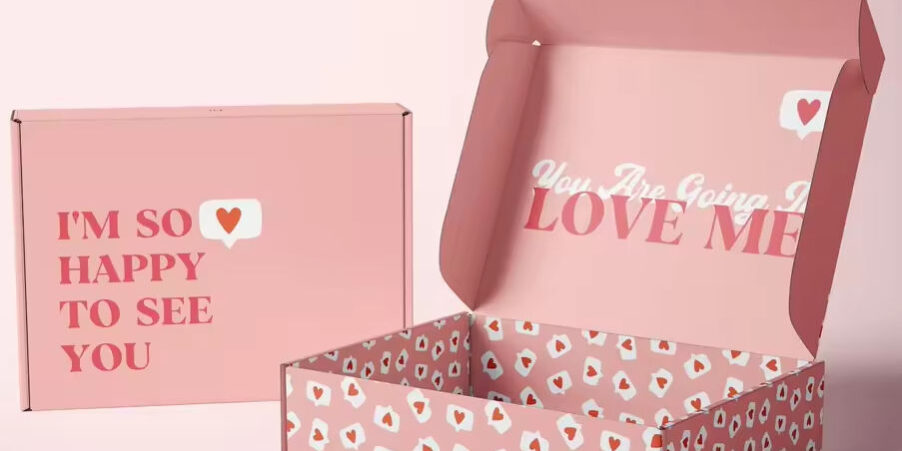 printed pink cardboard mailer gift box