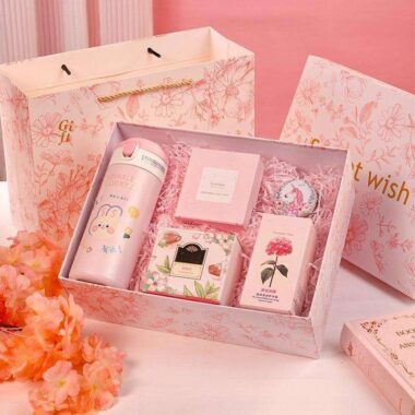 Custom pink rigid cardboard gift box