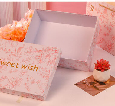 Custom pink rigid cardboard gift box