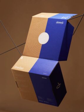 mailer box with gold foil logo