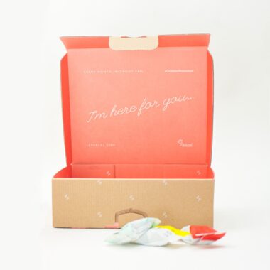 mailer box with gold foil logo
