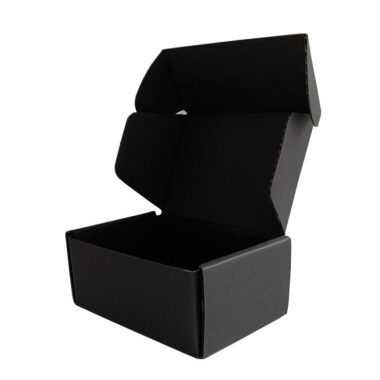 black corrugated cardboard mailer box