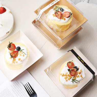 Transparent rectangular dessert cake